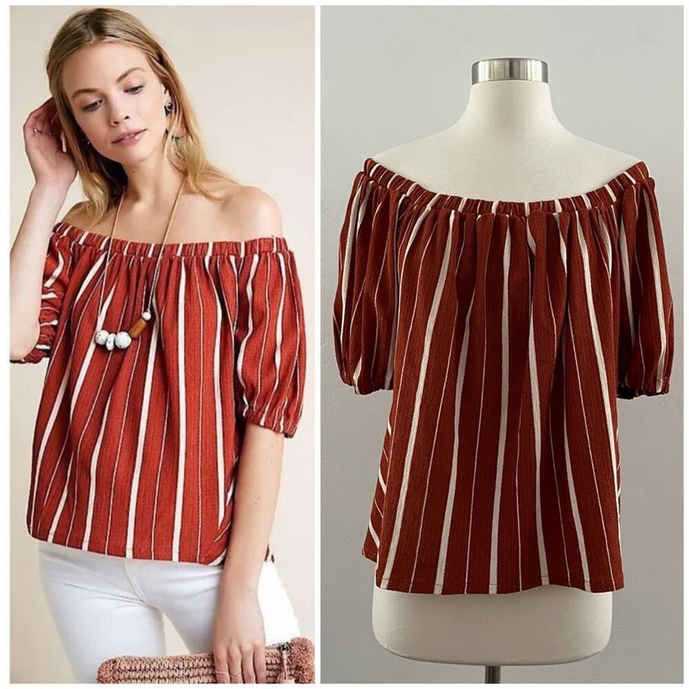 Anthropologie Elodie Striped Off The Shoulder Top Bohemian Hippie Retro Small